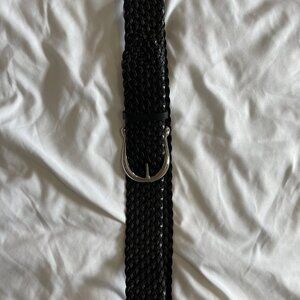 Michael Kors Genuine Leather Braided Woven Belt Metal Buckle Black Womens M